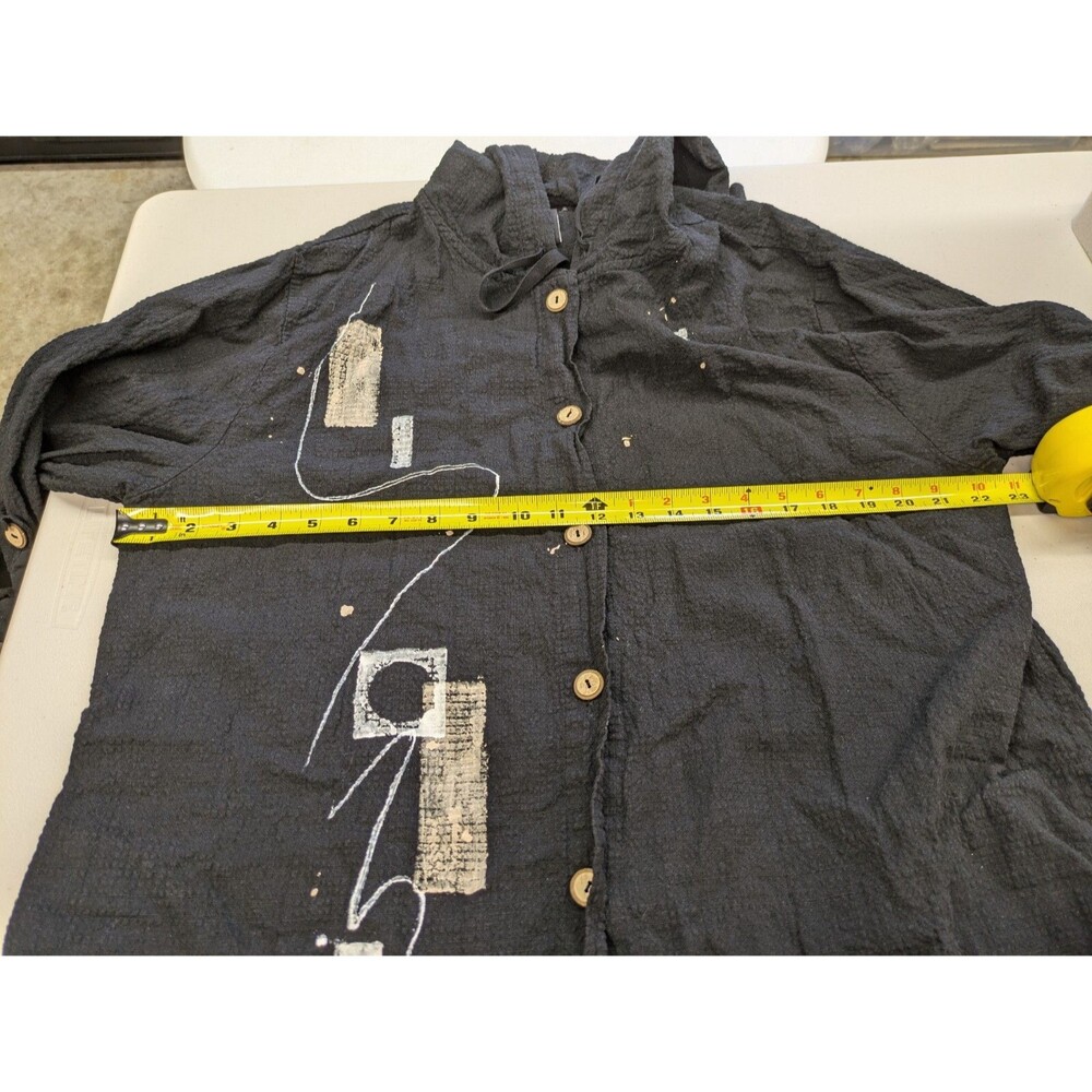 Focus Casual Art Wear Shirt Medium Gauzy Hooded Button Front Lightweight Black - Picture 10 of 11